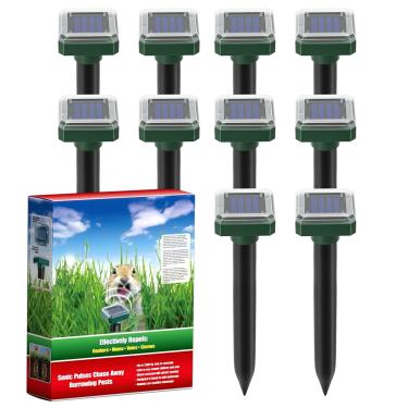 Imagem de Repelente de toupeira, pacote com 10, alimentado por energia solar, repelente de toupeira ultrassônico, ratazana, esquilo, roedor, esquilo, roedor, para uso ao ar livre, pátio, jardim, quintal