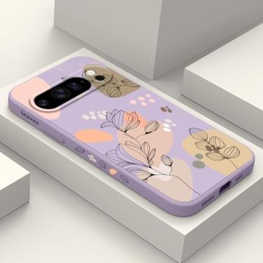 Imagem de LEECG Capa para Google Pixel 10 Pro XL, design de flor de silicone líquido fino para Pixel 10 Pro XL 6,8 polegadas, roxo Morandi