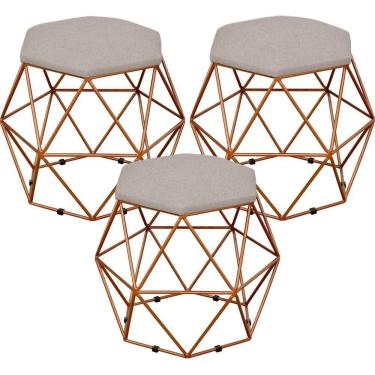 Imagem de Kit 03 Puffs Aramado Bronze Six L02 Linho Bege