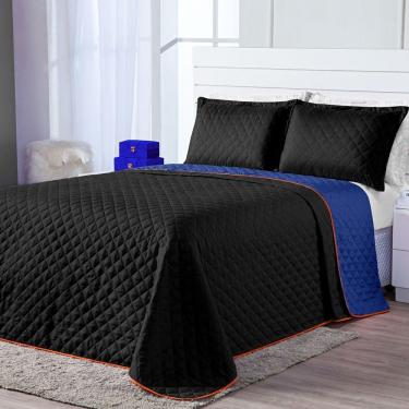 Imagem de Kit Cobre Leito Dual Color Preto Azul Marinho Casal Padrão 03 Peças