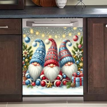 Imagem de BVBOX Capa magnética de Natal para lava-louças 58 x 66 cm, capas magnéticas reutilizáveis de geladeira, ímãs de lava-louças capa decorativa para porta de geladeira adesivos de painel (gnomos)