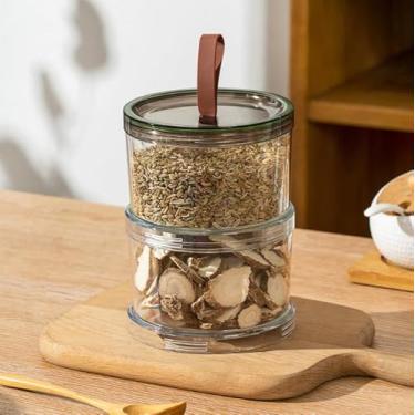 Imagem de Recipientes de tempero, potes de tempero vazios, garrafa hermética empilhável, organização, design que economiza espaço para a família de armários de pratos domésticos (dois andares, 10,5 x 9,5 cm)