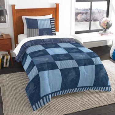 Imagem de Northwest Conjunto de cama de solteiro Harry Potter True Blue Hogwarts de 4 peças, conjunto de cama com edredom e lençóis, macio e aconchegante para todas as estações