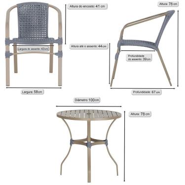 Imagem de 02 Cadeiras Floripa E Mesa Roma 100cm Fendi E Corda Nautica Prata