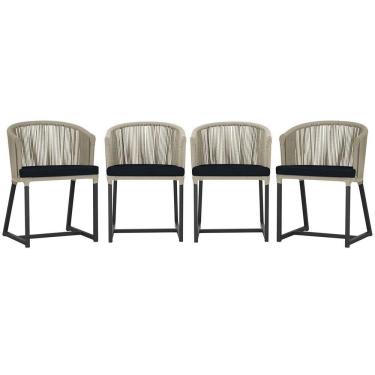 Imagem de 4 Cadeiras De Jantar Noronha Preta Corda Náutica E12 Trama Rami