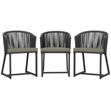 Imagem de 3 Cadeiras De Jantar Noronha Preta Corda Náutica E8 Trama Preto