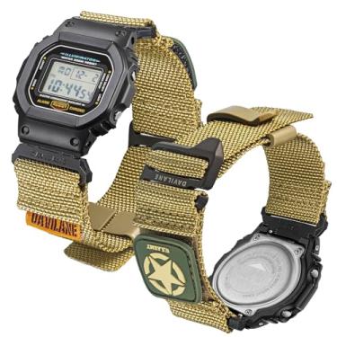 Imagem de DAVILANE Pulseira de relógio militar de nylon de 16 mm para série G-Shock GD/DW/GW/GA (GD-350, DW-5600, GW-6900, GA-100/200/2100) - Pulseira de relógio de liberação rápida com patches intercambiáveis