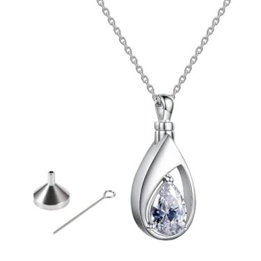 Imagem de KMYZQDV Colar de urna de lágrima para cinzas, joia de cremação, pingente memorial para mulheres para segurar colares de prata cinza cremado que contêm cremes de urnas para cinzas humanas