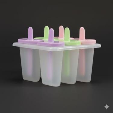 Imagem de Forma para Picolé 6 Compartimentos em Plástico – Preparo Fácil de Sobremesas – Material Resistente e Seguro – Ideal para Receitas Caseiras – Moldes Coloridos para Família e Crianças