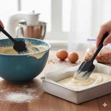 Imagem de Kit Confeiteiro Profissional, 2 Peças, Colher e Espátula de Silicone Preto, Utensílios para Confeitaria e Decoração de Cupcakes