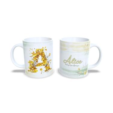 Imagem de Caneca Personalizada com Flores Amarelas, Cerâmica Branca, 325ml, Design Alice Beleza que Floresce (a)