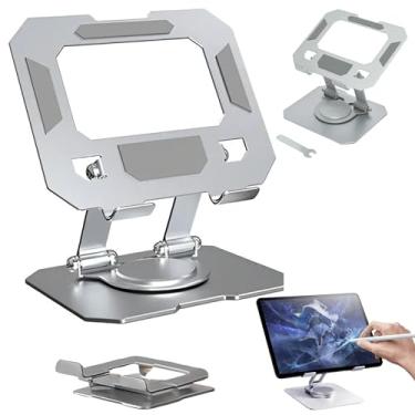 Imagem de Suporte para Tablet Metal MTS • Aço Carbono Resistente • Apoio para Mesa • Pedestal Portátil Dobrável Articulado Base Rotativa 360º Design Moderno Ajustável até 13" • Antiderrapante Amplo Compatível
