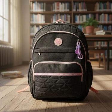 Imagem de Mochila Jeans Matelasse Escolar Grande Feminina Estilo Kika - D Presen