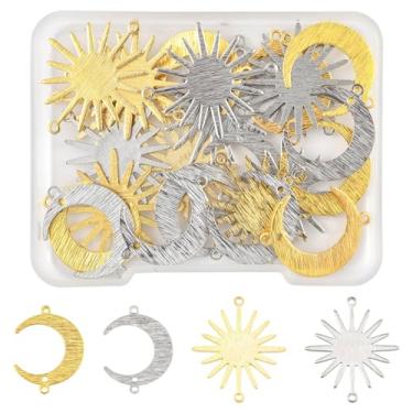 Imagem de MakemadeDIY 24 peças, 4 estilos, pingentes de conector de latão, banhados de longa duração, elos de lua e sol, platina e dourado, 22 ~ 26,5 x 16,5 ~ 22,5 x 0,9 ~ 1 mm, orifício: 1,2 mm, 4 peças/estilo