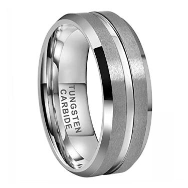 Imagem de TUTISS Anéis de tungstênio 6 mm 8 mm prata/preto/bronze / ouro para homens mulheres moda noivado casamento anéis sulcados acabamento fosco bordas chanfradas ajuste confortável, Metal não precioso, Sem