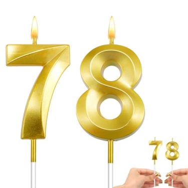Imagem de Velas douradas de 78 anos, decorações de bolo de aniversário de 78 anos