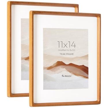 Imagem de Moldura para fotos de 28 x 35 cm, moldura de madeira teca com vidro temperado HD, canto arredondado feito à mão, molduras de madeira 28 x 35 cm, fosco para fotos de 20 x 25 cm, visor de parede