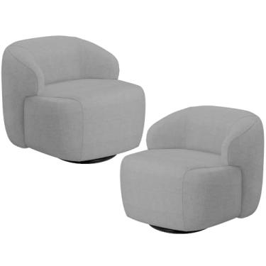 Imagem de Kit 02 Poltronas Decorativa Orgânica Giratória Para Sala Living Barolo L06 Linho Cinza - Lyam Decor