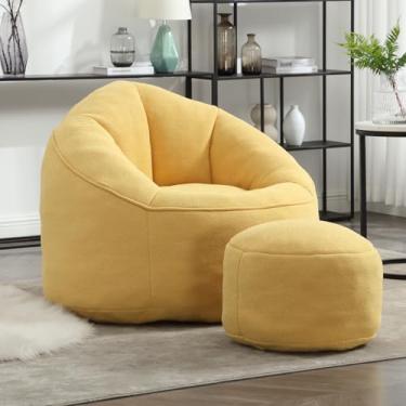 Imagem de MEIGUGAO Cadeiras de pufe, sofá Gaint com espuma viscoelástica para adultos e crianças, sofá estofado de microfibra com otomano, confortável cadeira de leitura para sala de estar