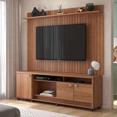 Imagem de Rack Com Painel Dallas Para Tv Até 75 Polegadas 3 Portas E Rodízios Jequitibá - Lukaliam