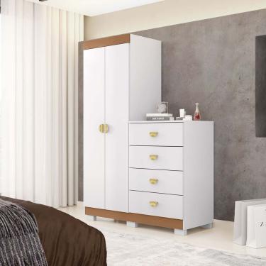 Imagem de Cômoda Guarda-roupa Cristal 4 Gavetas 2 Portas Branco/camarim - Vila Rica