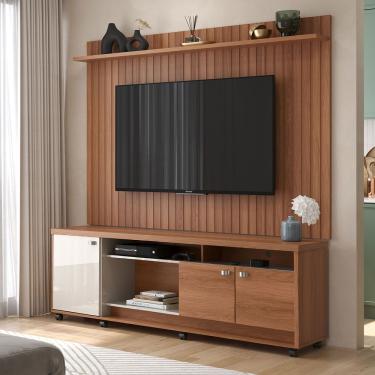 Imagem de Rack Com Painel Dallas Para Tv Até 75 Polegadas 3 Portas E Rodízios Jequitibá/off White - Lukaliam