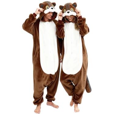 Imagem de vavalad Pijama de animal adulto cosplay animal roupa de casa fantasia de Halloween para mulheres e homens, Pijama macacão marrom, M