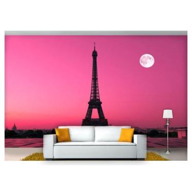 Imagem de Papel De Parede Lua Cheia Torre Céu Eiffel 3D Lua27 - Você Decora