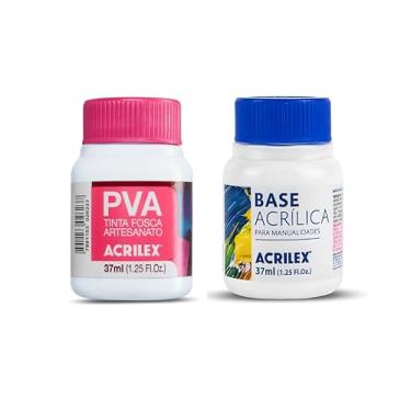 Imagem de Kit Acrilex Tinta PVA Fosca Branco 519 37ml + Base Acrílica Branco 37ml Para Artesanato Madeira MDF Papel Gesso Cerâmica Secagem Rápida e Alta Cobertura