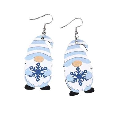 Imagem de Brincos de gnomo de neve de inverno de madeira fofos brincos de anões de inverno amor coração amor bola de neve brincos de gnomo branco azul inverno Natal Hannukah joias presentes, Madeira, Sem pedra
