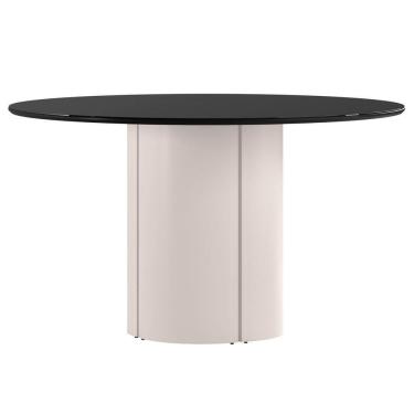 Imagem de Mesa De Jantar Redonda Para 6 Lugares 135cm Tampo Mdf Com Vidro Serena Off White/preto - New Ceval