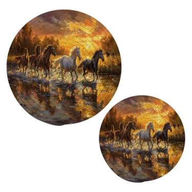 Imagem de Blueangle 2 peças de suporte de panela de tripé de cavalo - conjunto de pegadores de panela de tecido redondo - almofadas quentes trançadas de algodão - porta-copos - tapetes de mesa para cozinhar e