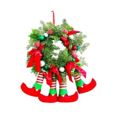 Imagem de Ｂｅｓｇａ Guirlanda de pernas de elfo de Natal para porta da frente, guirlanda de inverno, guirlanda artificial de Natal para festival