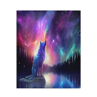 Imagem de Blueangle Cobertor Aurora Boreal Lobo Super Macio e Quente, 127 x 152 cm, Leve Todas as Estações, Cobertor Aconchegante para Cama Sofá Sofá, Fácil de Cuidar (505)