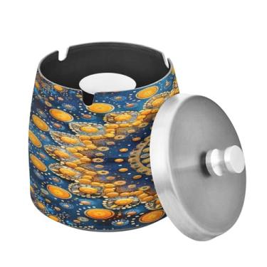 Imagem de Blueangle Lindo cinzeiro mandala com tampa para cigarros, à prova de vento/chuva, aço inoxidável, sem fumaça, inodoro, cinzeiro para uso interno ou externo (458)