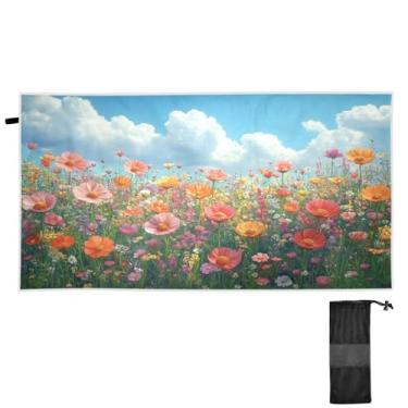 Imagem de ATTX Toalha de praia com pintura a óleo de flores silvestres 70 x 188 cm - Cobertor de microfibra leve de secagem rápida e resistente à areia para piscina, ioga, academia e viagens | Esportes de banho
