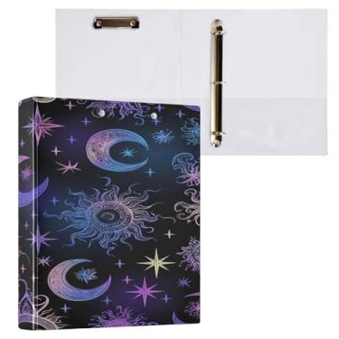 Imagem de Blueangle Fichário de 3 anéis para sol, lua e estrelas, com prancheta e 2 bolsos - organizador de documentos decorativos de 3 cm para escritório, suprimentos para reuniões (192)