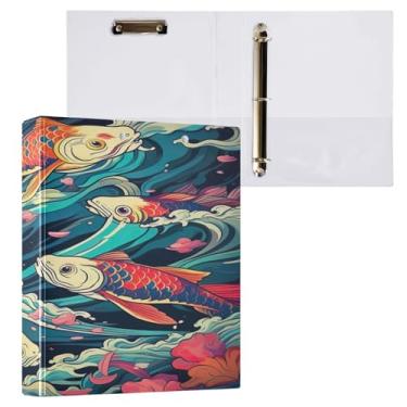 Imagem de ATTX Fichário colorido com 3 anéis de ondas de peixe 3 cm para papel tamanho carta, 21,6 cm x 28 cm, fichários com três argolas com prancheta para material de escritório #14