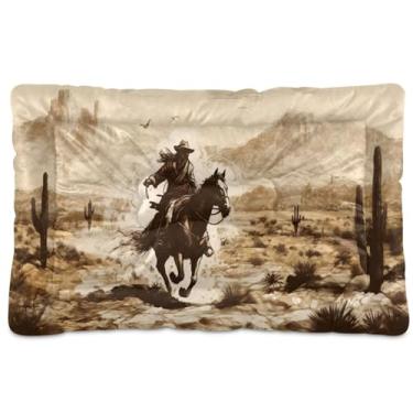 Imagem de SEHANY Cama de cowboy do deserto ocidental para cães e gatos com fundo antiderrapante, cama de canil, colchão macio para animais de estimação, lavável para cães pequenos, médios e grandes, gatos, 45,7