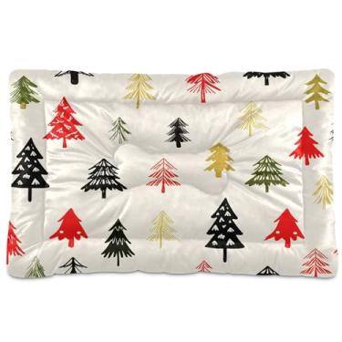 Imagem de SEHANY Cama de árvore de Natal em aquarela para cães e gatos com fundo antiderrapante, caixa de canil, colchão macio para animais de estimação, lavável para cães pequenos, médios e grandes, gatos, 61