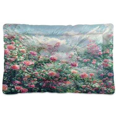 Imagem de SEHANY Cama de jardim para cães com flores vibrantes, cama de gato com fundo antiderrapante, cama de canil, colchão macio para animais de estimação, lavável para cães pequenos, médios e grandes, gatos