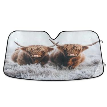 Imagem de ATTX Para-brisa Highland Cow Car Para-brisa 139.7 cm x 70.1 cm Escudo Solar Universal com Proteção UV, Persiana de Janela Frontal Auto Dobrável para Sedans SUVs Caminhões #200