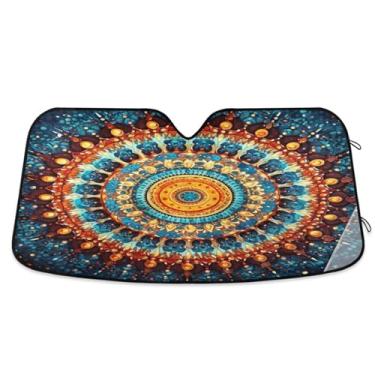 Imagem de ATTX Para-brisa de carro mandala étnica 134.6 cm x 59.7 cm escudo solar universal com proteção UV, persiana de janela frontal automática dobrável para Sedans SUVs caminhões #382