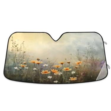Imagem de ATTX Pára-brisas de carro flores silvestres coloridas 134.6 cm x 59.7 cm escudo solar universal com proteção UV, persiana de janela frontal automática dobrável para caminhões Sedans SUVs #451