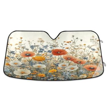 Imagem de ATTX Pára-brisas de carro flores pastel 139.7 cm x 70.1 cm escudo solar universal com proteção UV, persiana de janela frontal automática dobrável para sedãs SUVs caminhões #115