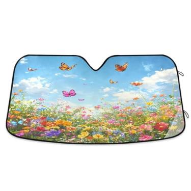 Imagem de ATTX Para-brisas de carro Sea Daisies 144.8 cm x 80.0 cm Protetor solar universal com proteção UV, persiana de janela frontal automática dobrável para caminhões Sedans SUVs #661