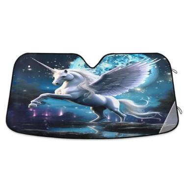 Imagem de ATTX Para-brisa de carro cavalo branco 134.6 cm x 59.7 cm escudo solar universal com proteção UV, persiana de janela frontal automática dobrável para caminhões Sedans SUVs #934