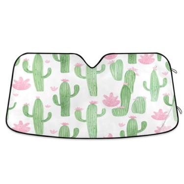 Imagem de SEHANY Pára-brisa de carro cacto planta verde para-sol dobrável janela frontal protetor de viseira solar para carro, SUV, caminhão - Mantenha o veículo fresco, 133 x 23,5 polegadas