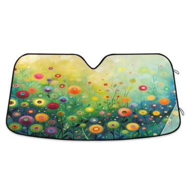 Imagem de ATTX Pintura de flores coloridas pára-brisas de carro 134.6 cm x 59.7 cm escudo solar universal com proteção UV, persiana de janela frontal automática dobrável para sedãs SUVs caminhões #67