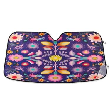 Imagem de ATTX Pára-brisas de carro com padrão de flores fofas 134.6 cm x 59.7 cm escudo solar universal com proteção UV, persiana de janela frontal automática dobrável para caminhões Sedans SUVs #178